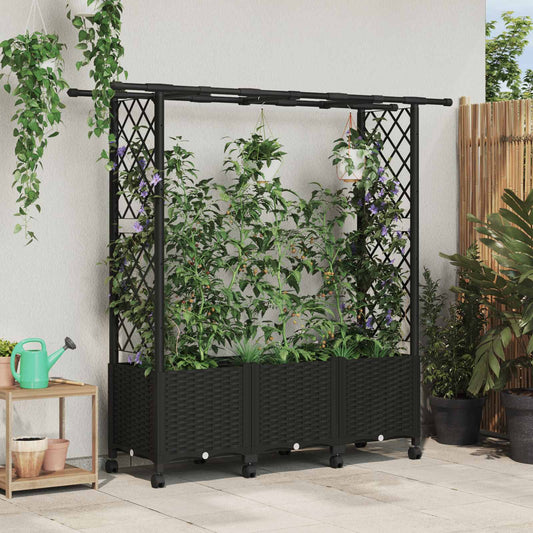 vidaXL Raised Bed with Trellis and Roof Black 162.5 x 40 x 142 cm PP