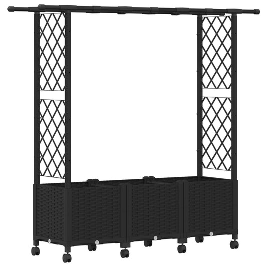vidaXL Raised Bed with Trellis and Roof Black 162.5 x 40 x 142 cm PP