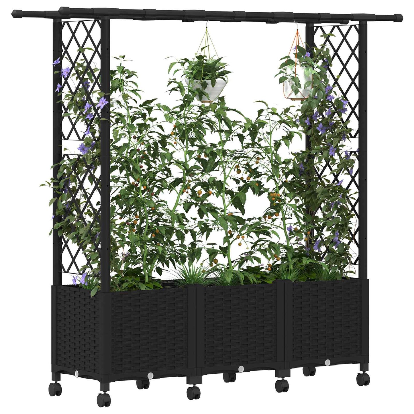 vidaXL Raised Bed with Trellis and Roof Black 162.5 x 40 x 142 cm PP