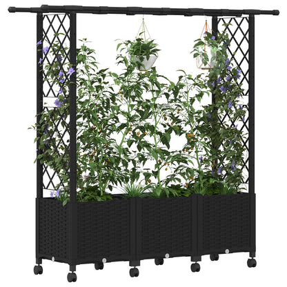 vidaXL Raised Bed with Trellis and Roof Black 162.5 x 40 x 142 cm PP