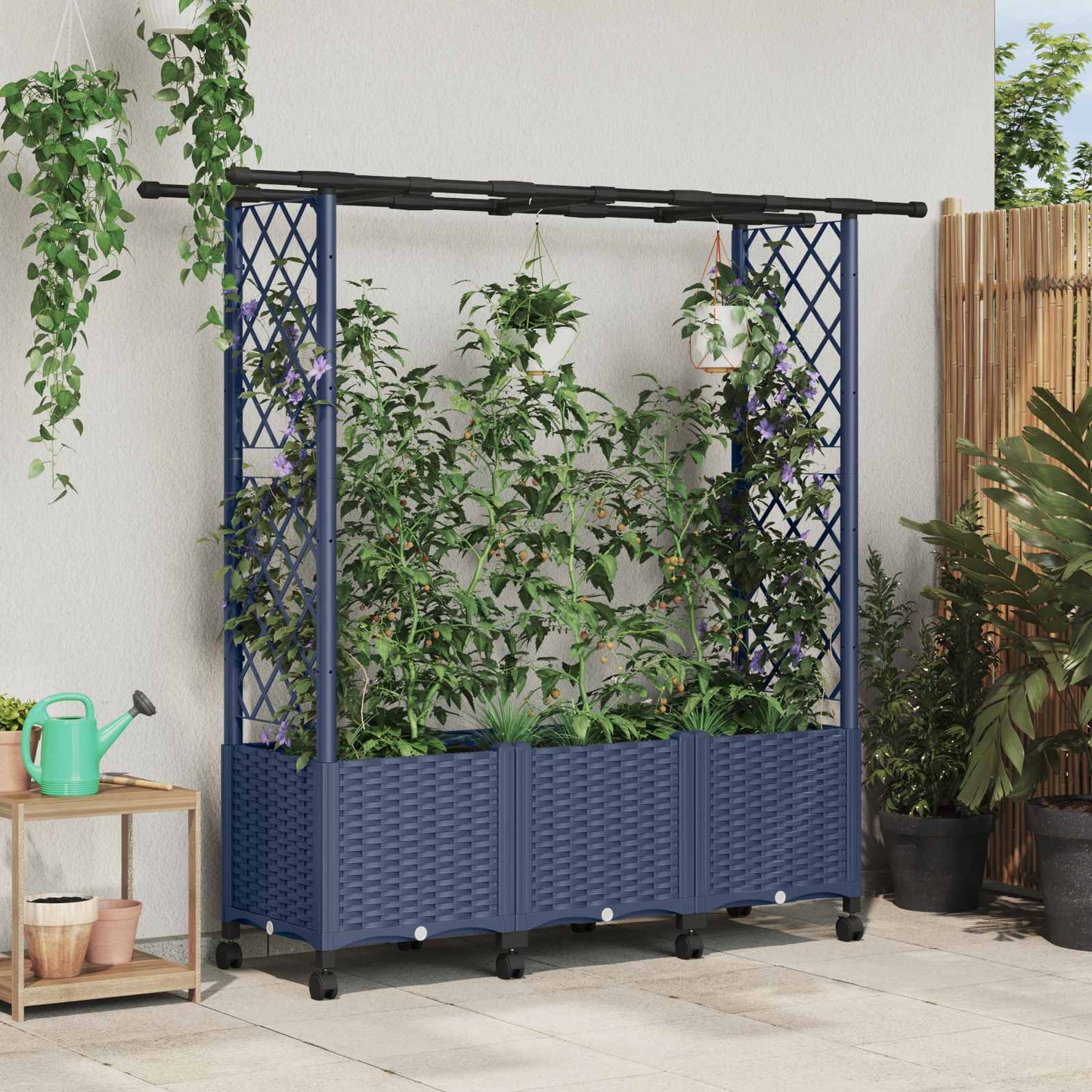 vidaXL Raised Bed with Trellis and Roof Grey 162.5 x 40 x 142 cm PP