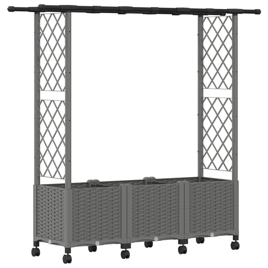 vidaXL Raised Bed with Trellis and Roof Light Grey 162.5 x 40 x 142 cm