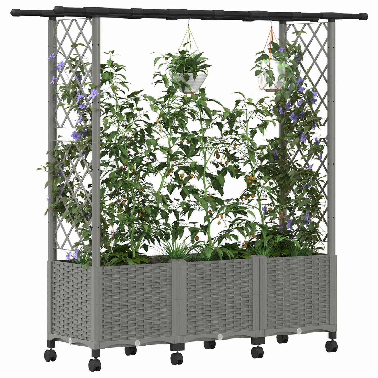 vidaXL Raised Bed with Trellis and Roof Light Grey 162.5 x 40 x 142 cm