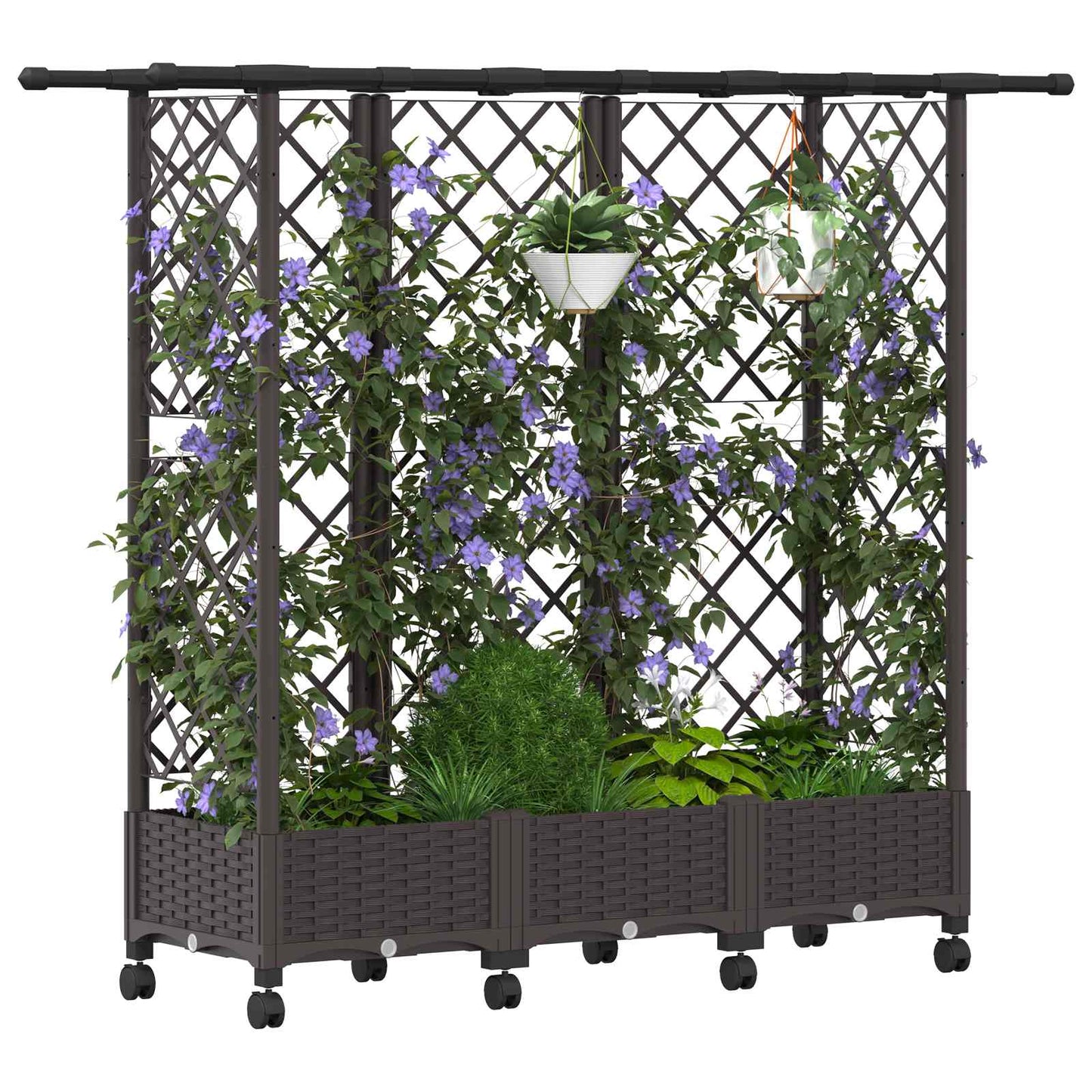 vidaXL Raised Bed with Trellis and Roof Brown 164 x 40 x 127 cm PP