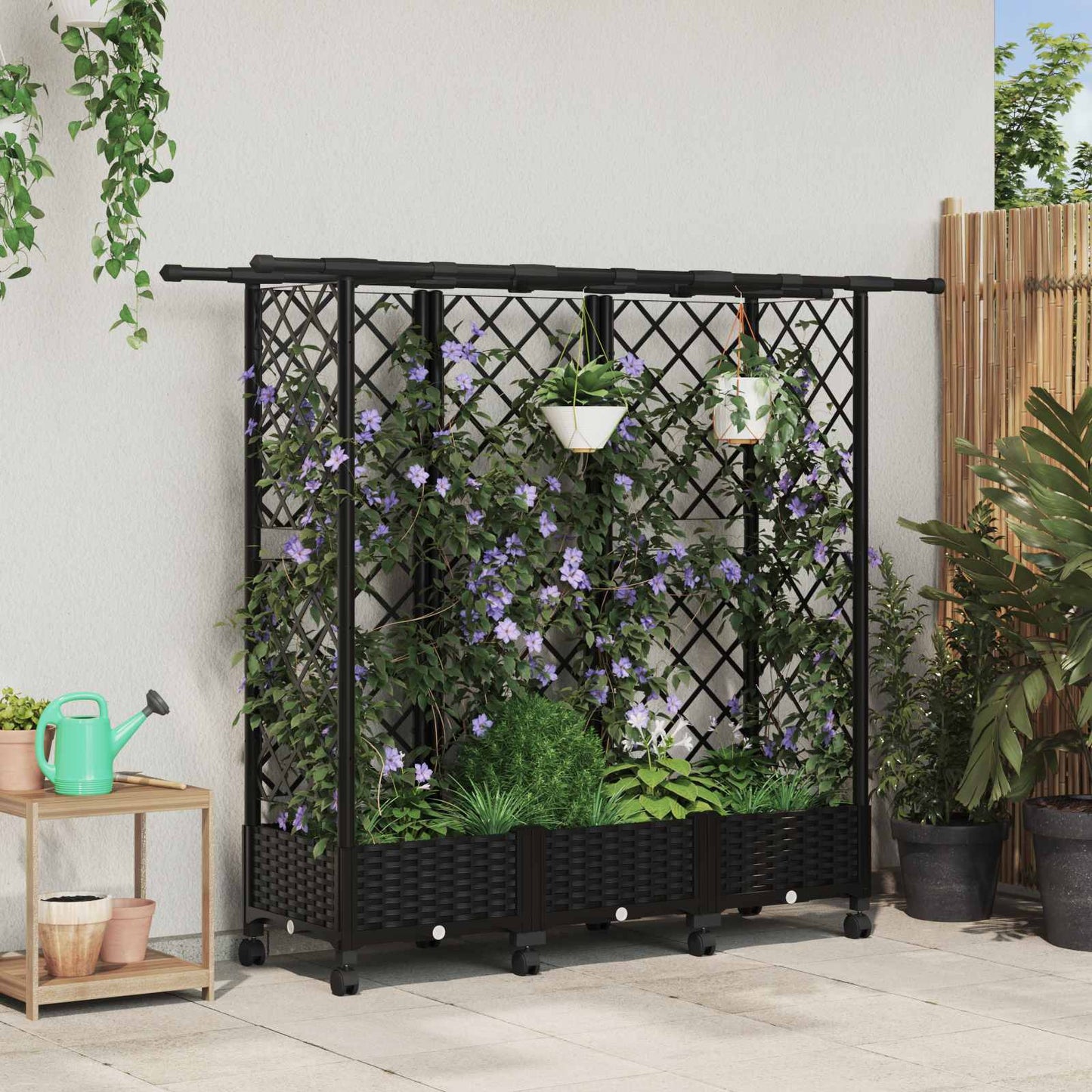 vidaXL Raised Bed with Trellis and Roof Black 164 x 40 x 127 cm PP