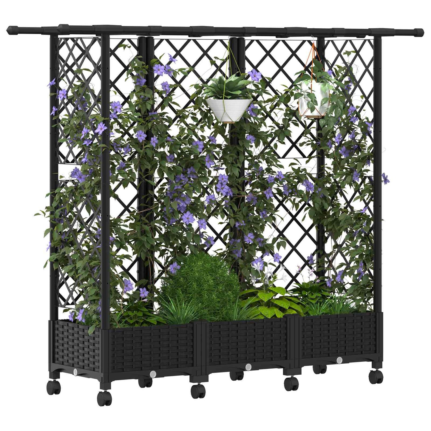 vidaXL Raised Bed with Trellis and Roof Black 164 x 40 x 127 cm PP
