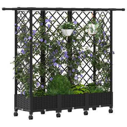 vidaXL Raised Bed with Trellis and Roof Black 164 x 40 x 127 cm PP