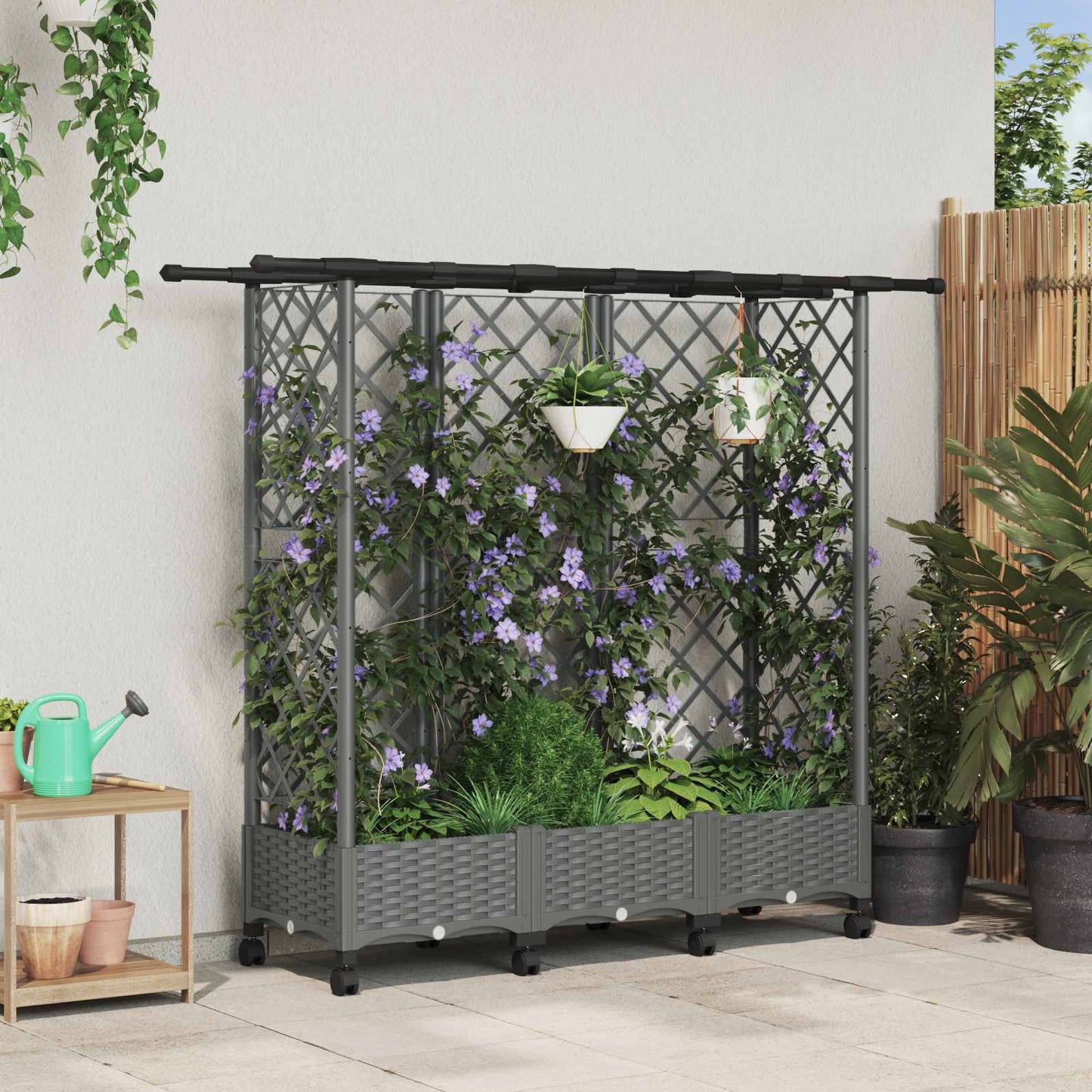 vidaXL Raised Bed with Trellis and Roof Light Grey 164 x 40 x 127 cm