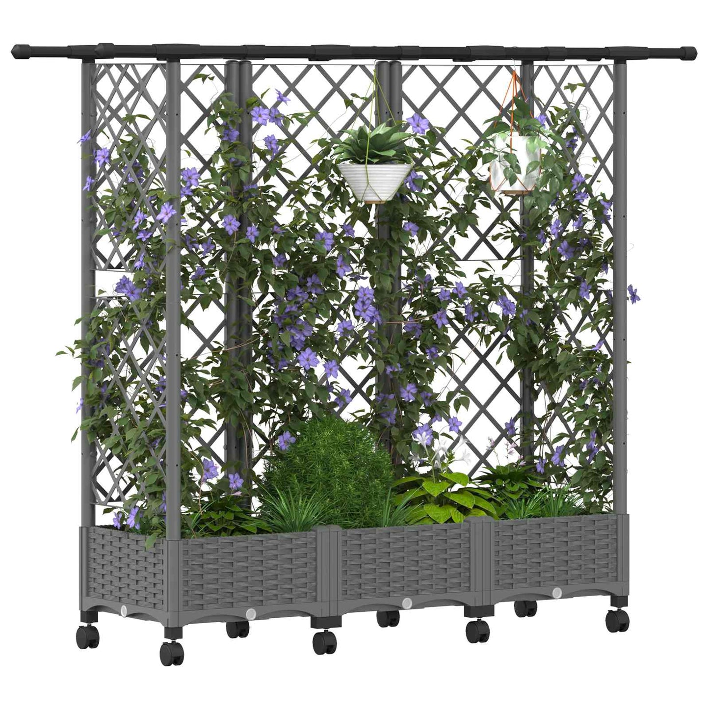 vidaXL Raised Bed with Trellis and Roof Light Grey 164 x 40 x 127 cm