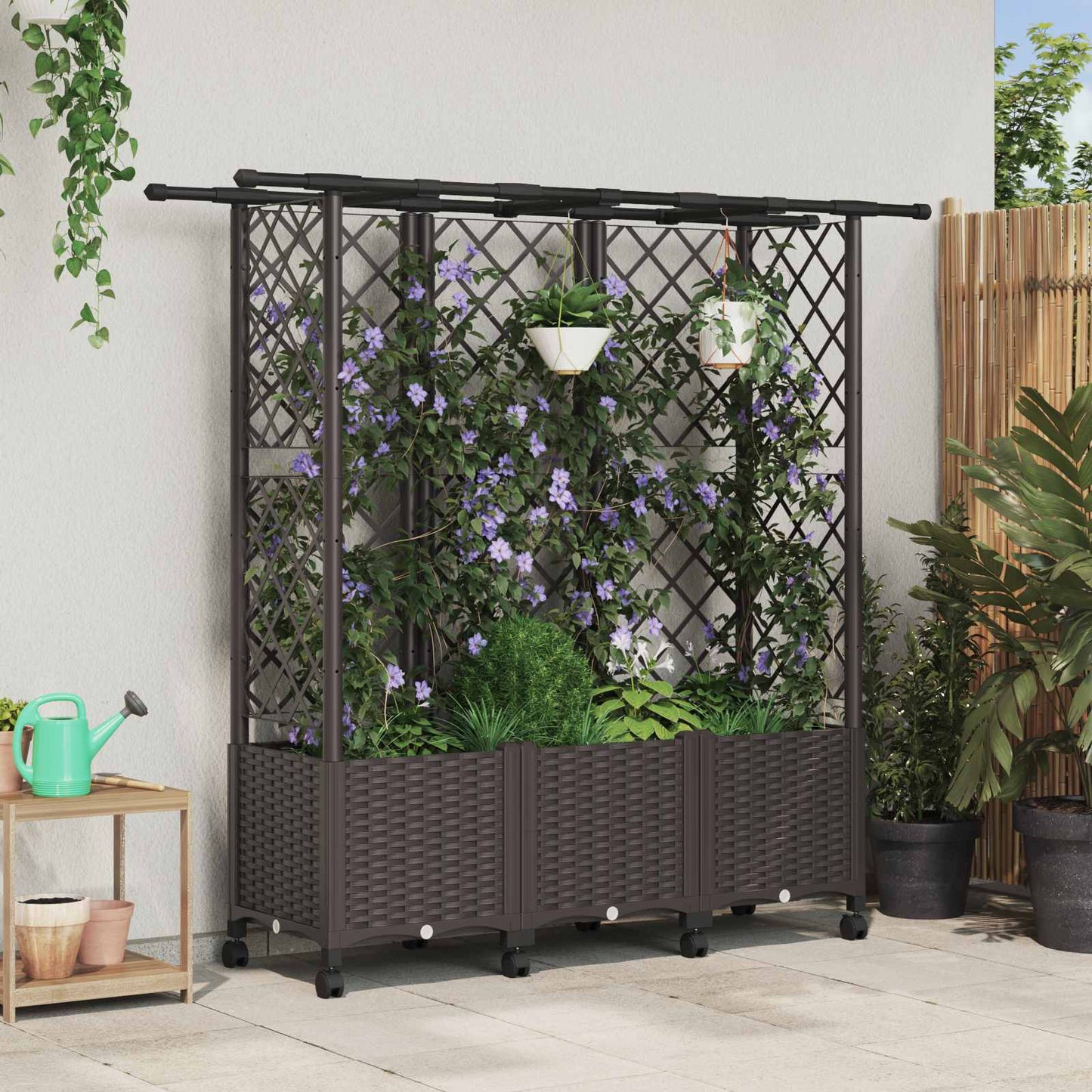 vidaXL Raised Bed with Trellis and Roof Brown 163.5 x 40 x 142 cm PP