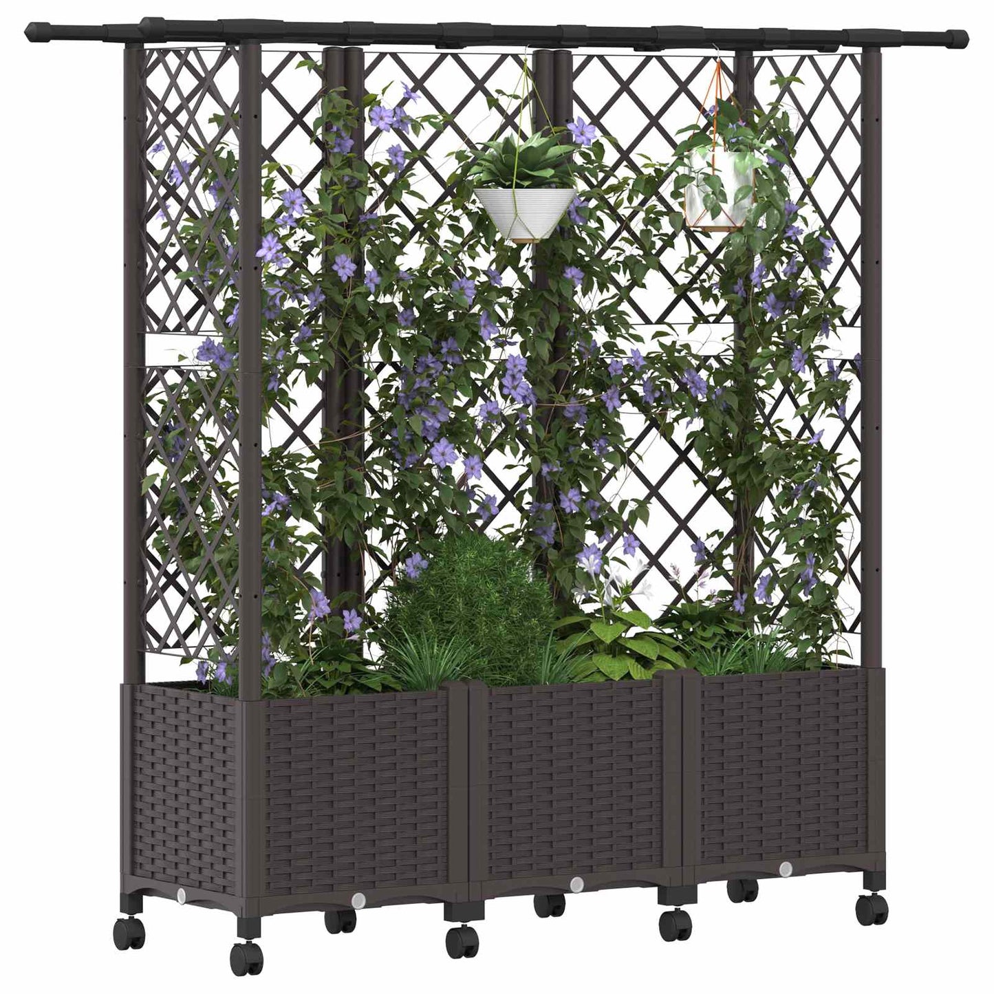 vidaXL Raised Bed with Trellis and Roof Brown 163.5 x 40 x 142 cm PP