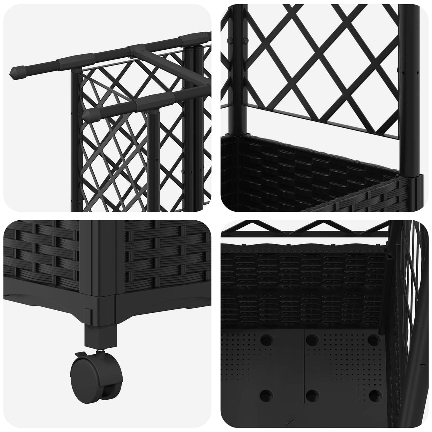vidaXL Raised Bed with Trellis and Roof Black 163.5 x 40 x 142 cm PP