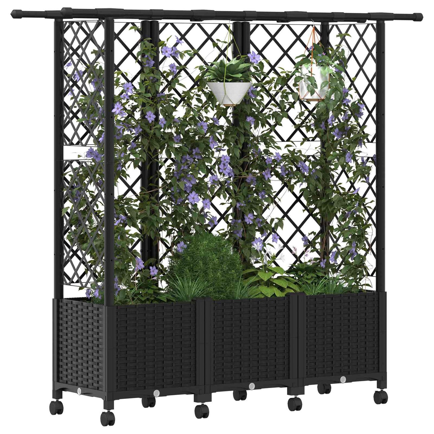 vidaXL Raised Bed with Trellis and Roof Black 163.5 x 40 x 142 cm PP