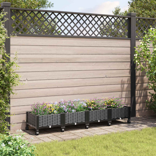 vidaXL Garden Planter with Wheels Black 160 x 40 x 29 cm PP