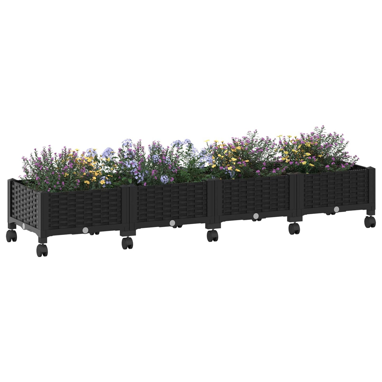 vidaXL Garden Planter with Wheels Black 160 x 40 x 29 cm PP