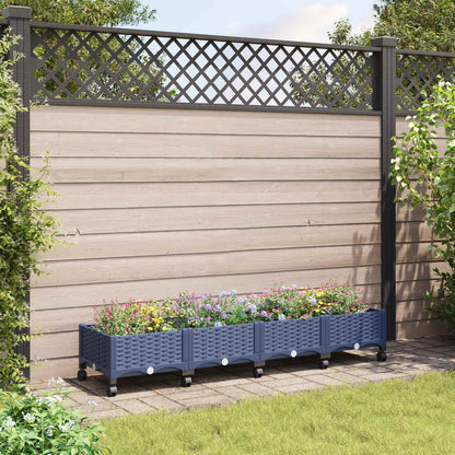 vidaXL Garden Planter with Wheels Blue Grey 160 x 40 x 33 cm PP