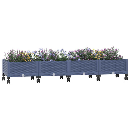vidaXL Garden Planter with Wheels Blue Grey 160 x 40 x 33 cm PP