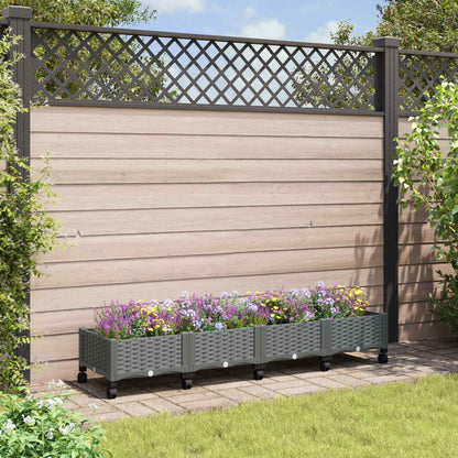 vidaXL Garden Planter with Wheels Light Grey 160 x 40 x 33 cm PP