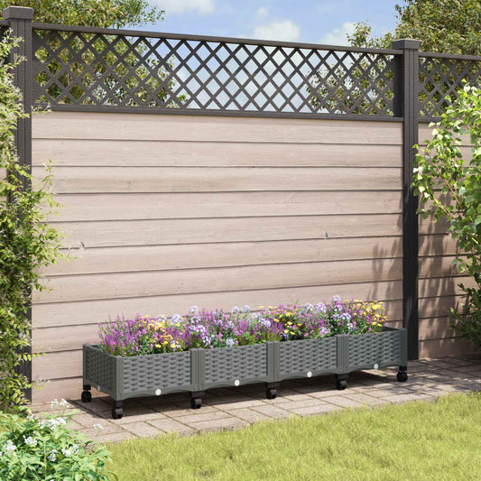vidaXL Garden Planter with Wheels Light Grey 160 x 40 x 29 cm PP