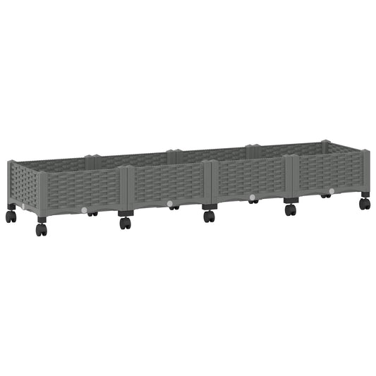 vidaXL Garden Planter with Wheels Light Grey 160 x 40 x 33 cm PP