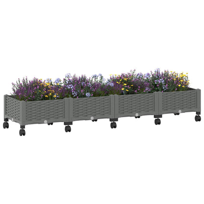 vidaXL Garden Planter with Wheels Light Grey 160 x 40 x 33 cm PP