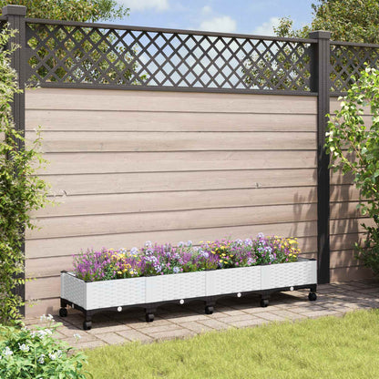 vidaXL Garden Planter with Wheels White 160 x 40 x 33 cm PP