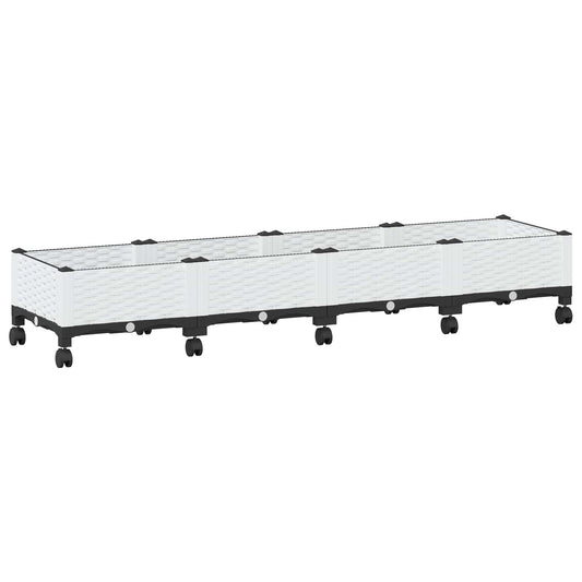 vidaXL Garden Planter with Wheels White 160 x 40 x 33 cm PP