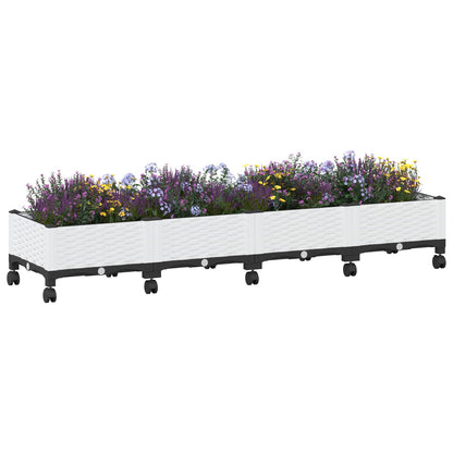 vidaXL Garden Planter with Wheels White 160 x 40 x 33 cm PP