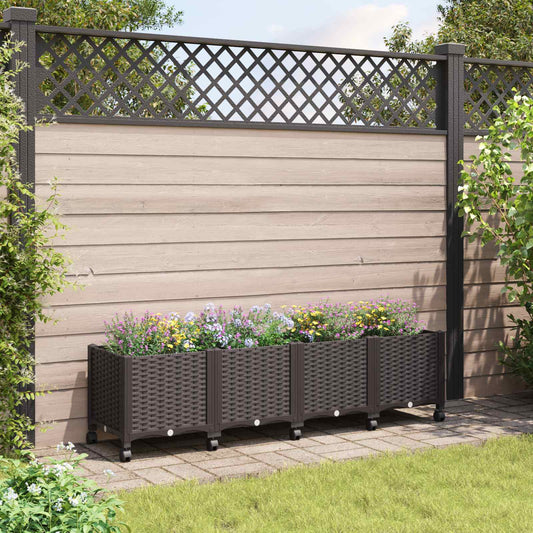 vidaXL Garden Planter with Wheels Brown 160 x 40 x 44 cm PP