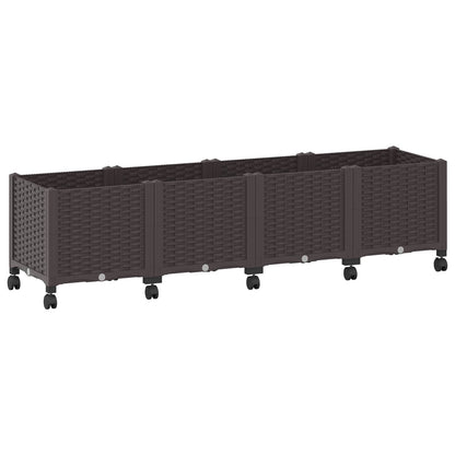 vidaXL Garden Planter with Wheels Brown 160 x 40 x 44 cm PP