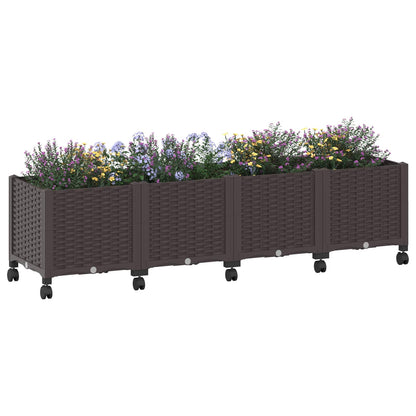 vidaXL Garden Planter with Wheels Brown 160 x 40 x 44 cm PP