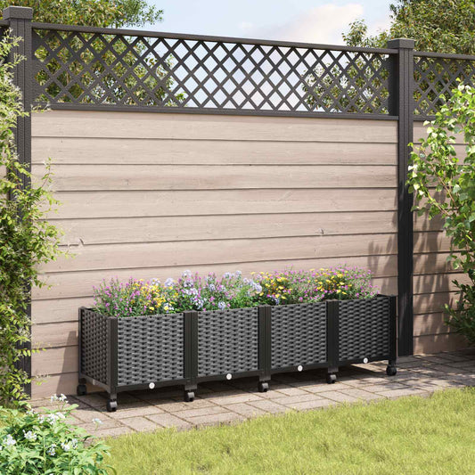 vidaXL Garden Planter with Wheels Black 160 x 40 x 44 cm PP