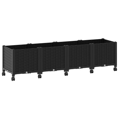 vidaXL Garden Planter with Wheels Black 160 x 40 x 44 cm PP
