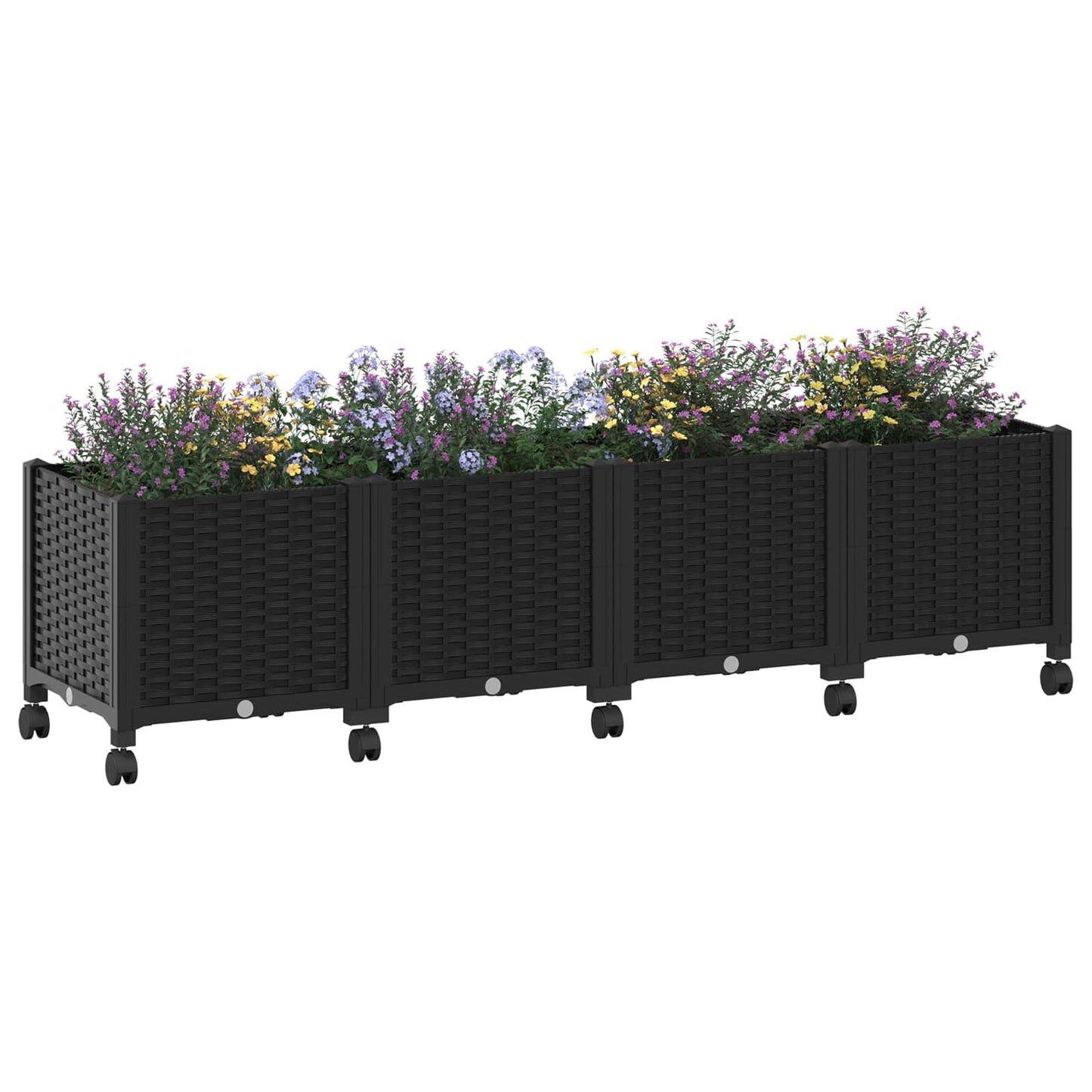 vidaXL Garden Planter with Wheels Black 160 x 40 x 44 cm PP