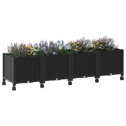 vidaXL Garden Planter with Wheels Black 160 x 40 x 44 cm PP