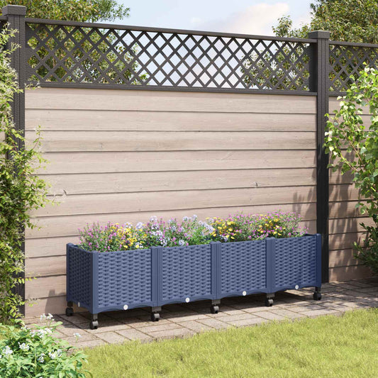 vidaXL Garden Planter with Wheels Blue Grey 160 x 40 x 44 cm PP