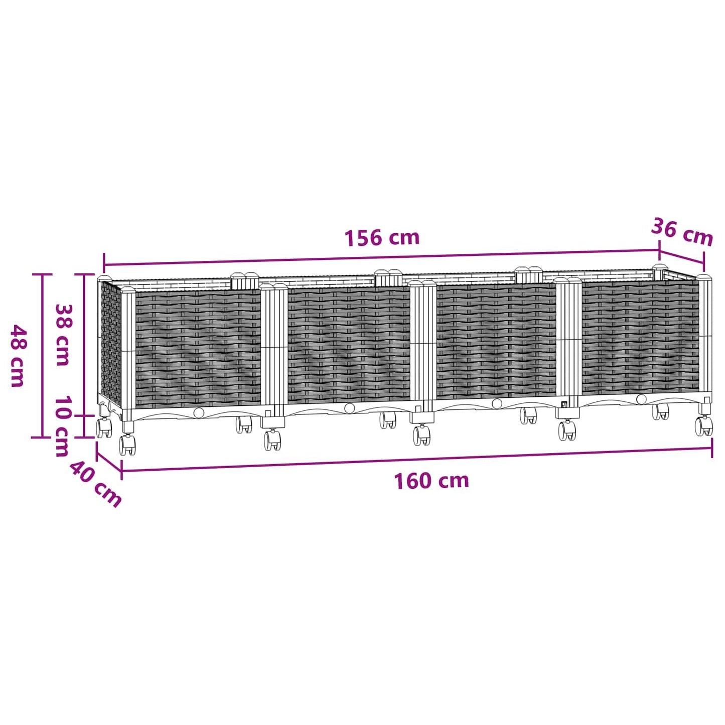 vidaXL Garden Planter with Wheels Blue Grey 160 x 40 x 48 cm PP