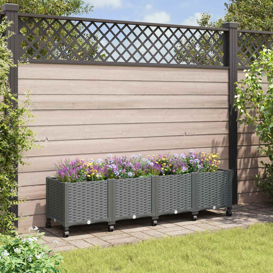 vidaXL Garden Planter with Wheels Light Grey 160 x 40 x 44 cm PP