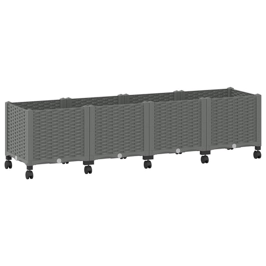 vidaXL Garden Planter with Wheels Light Grey 160 x 40 x 48 cm PP