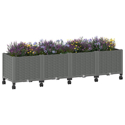 vidaXL Garden Planter with Wheels Light Grey 160 x 40 x 48 cm PP