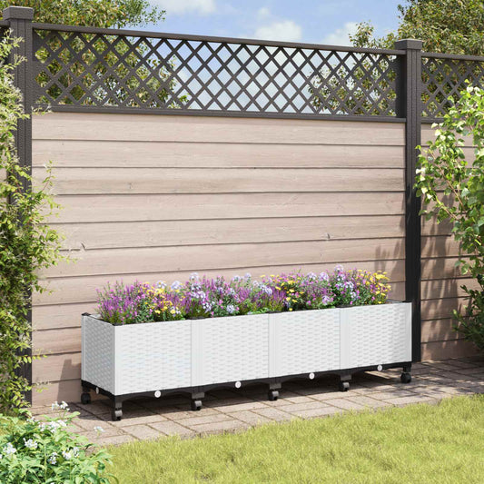 vidaXL Garden Planter with Wheels White 160 x 40 x 44 cm PP