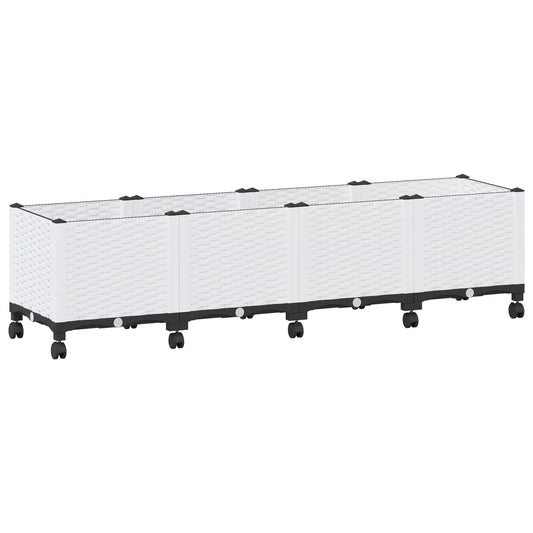 vidaXL Garden Planter with Wheels White 160 x 40 x 48 cm PP
