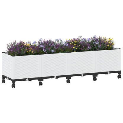 vidaXL Garden Planter with Wheels White 160 x 40 x 48 cm PP