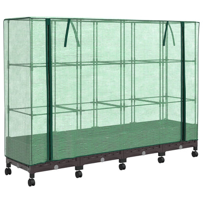 vidaXL Garden Planter with Greenhouse Cover&Wheels 4 pcs Brown PP