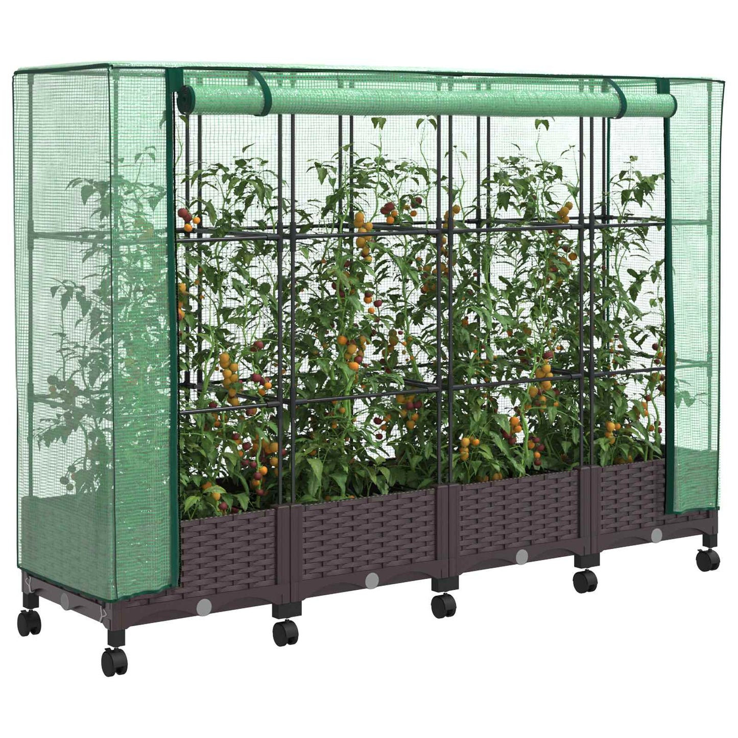 vidaXL Garden Planter with Greenhouse Cover&Wheels 4 pcs Brown PP