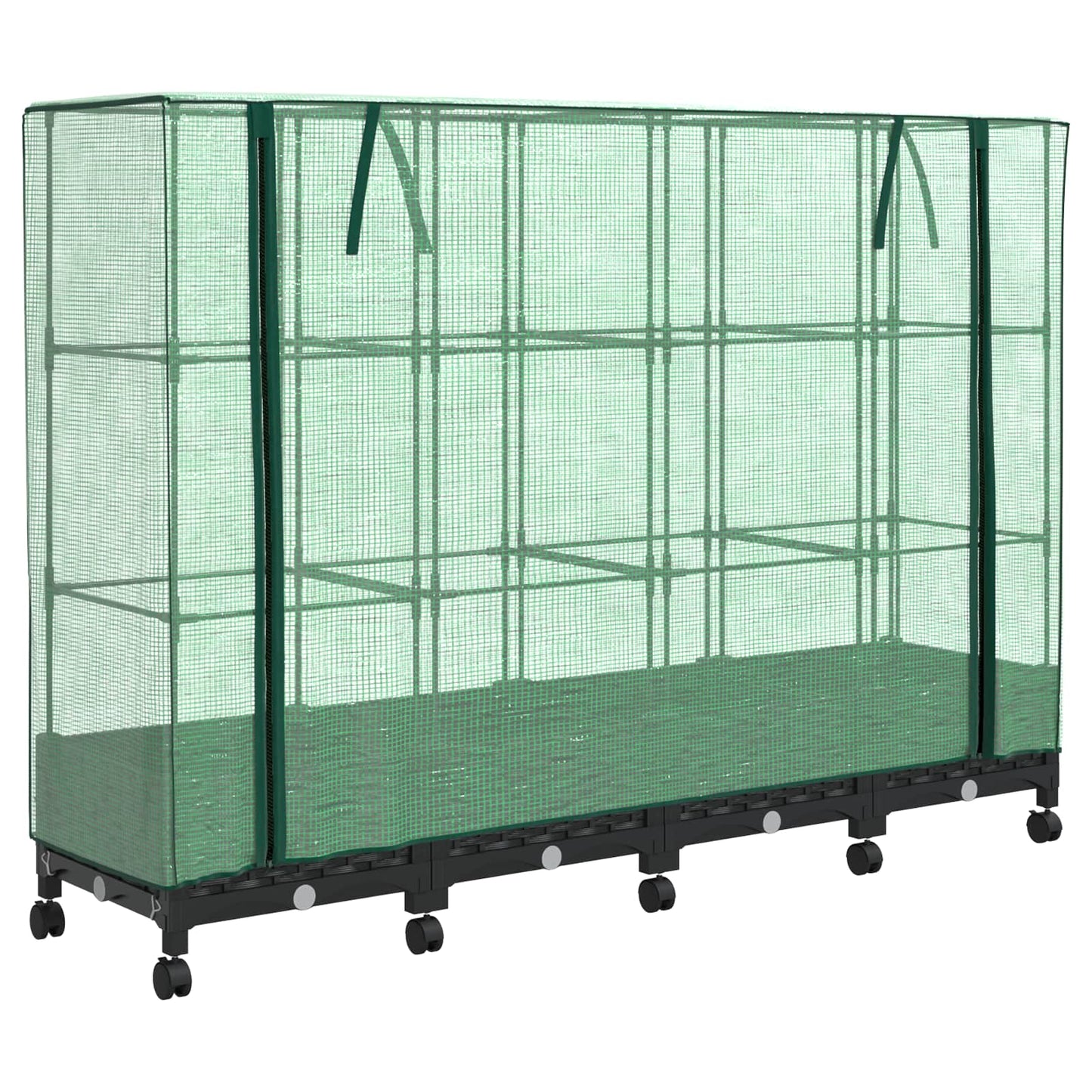 vidaXL Garden Planter with Greenhouse Cover&Wheels 4 pcs Black PP