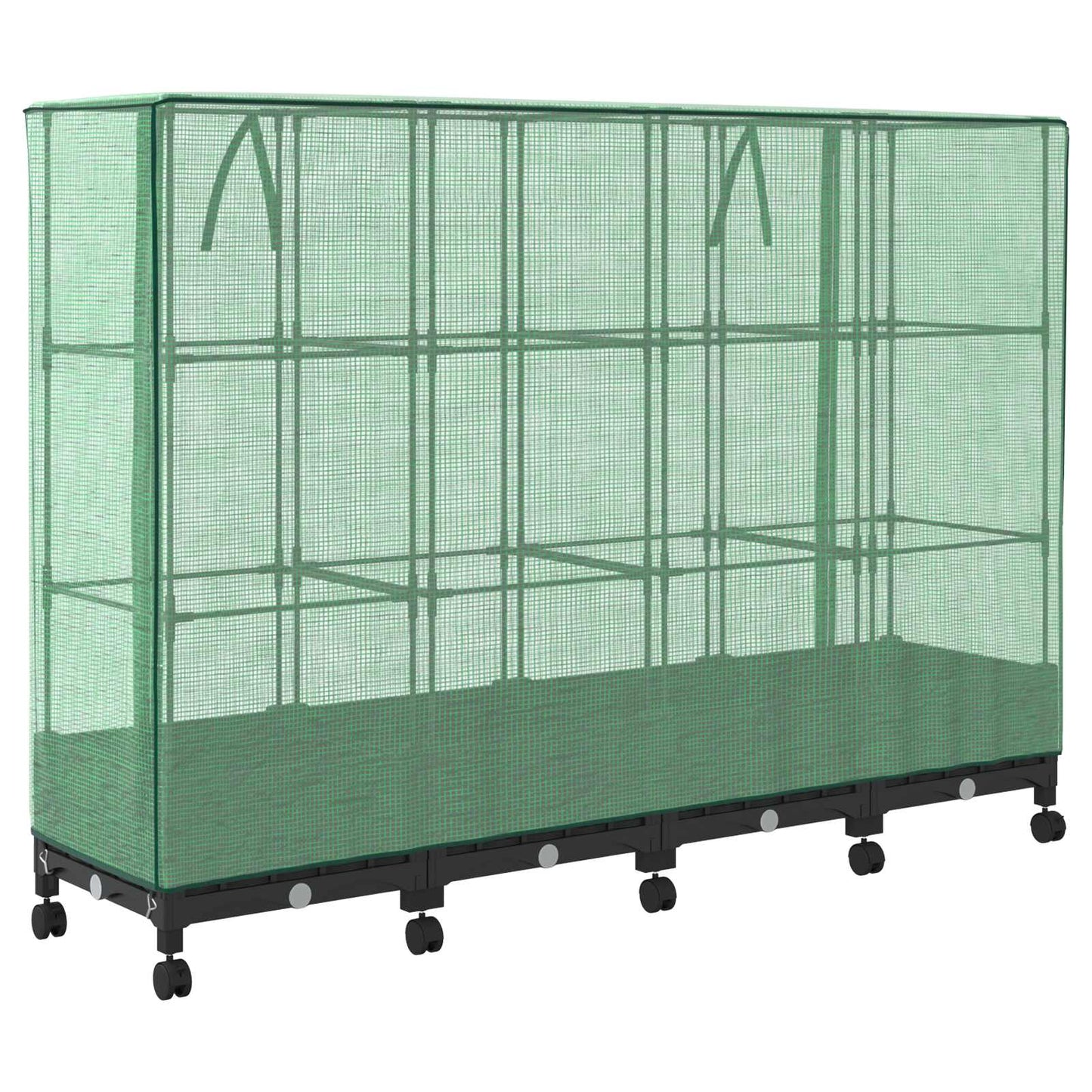 vidaXL Garden Planter with Greenhouse Cover&Wheels 4 pcs Black PP