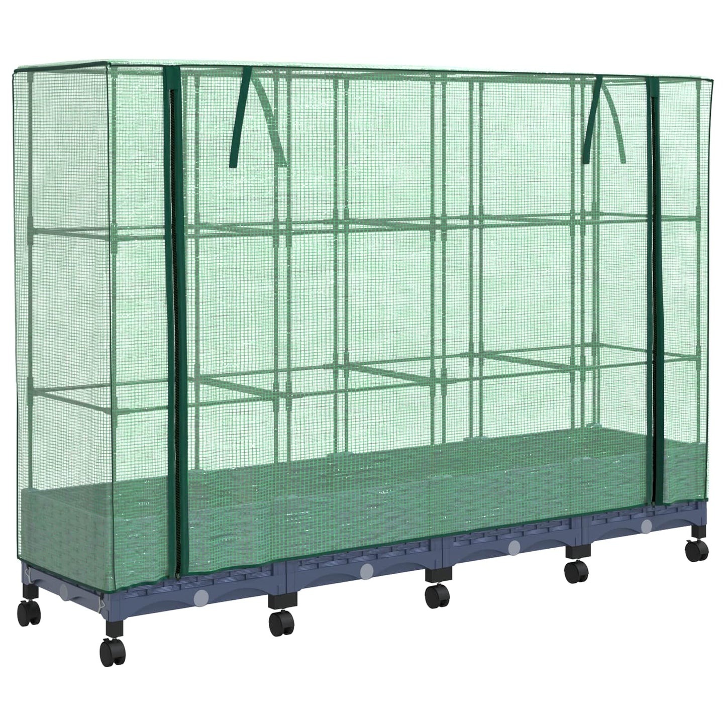 vidaXL Garden Planter with Greenhouse Cover&Wheels 4 pcs Blue Grey PP