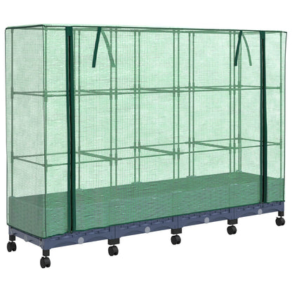 vidaXL Garden Planter with Greenhouse Cover&Wheels 4 pcs Blue Grey PP