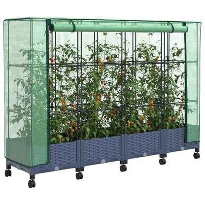 vidaXL Garden Planter with Greenhouse Cover&Wheels 4 pcs Blue Grey PP